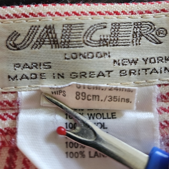 Vintage Jaeger 24" Waist Red Wool Pinstripe Pleated Midi‎ Skirt - Picture 5 of 6